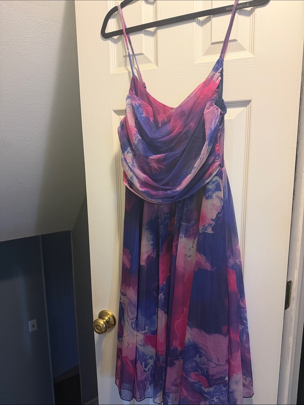 Purple and Pink Watercolor Cowl-Neck Midi Dress